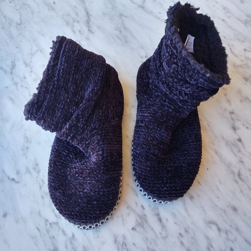 MUK LUKS COZY BLACK CHENILLE ANKLE BOOTIE SLIPPERS WOMENS LARGE 9 10 Super Sof